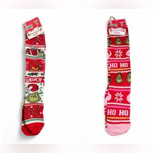 Grinch Christmas socks bundle includes 2 pairs knee length one size. Brand new